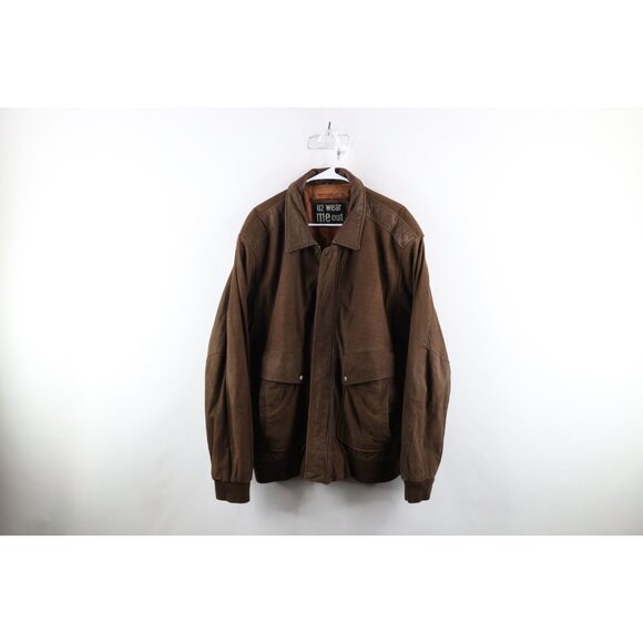 Vtg 90s Streetwear Mens XLT Distressed Suede Leather Bomber Flight Jacket Brown